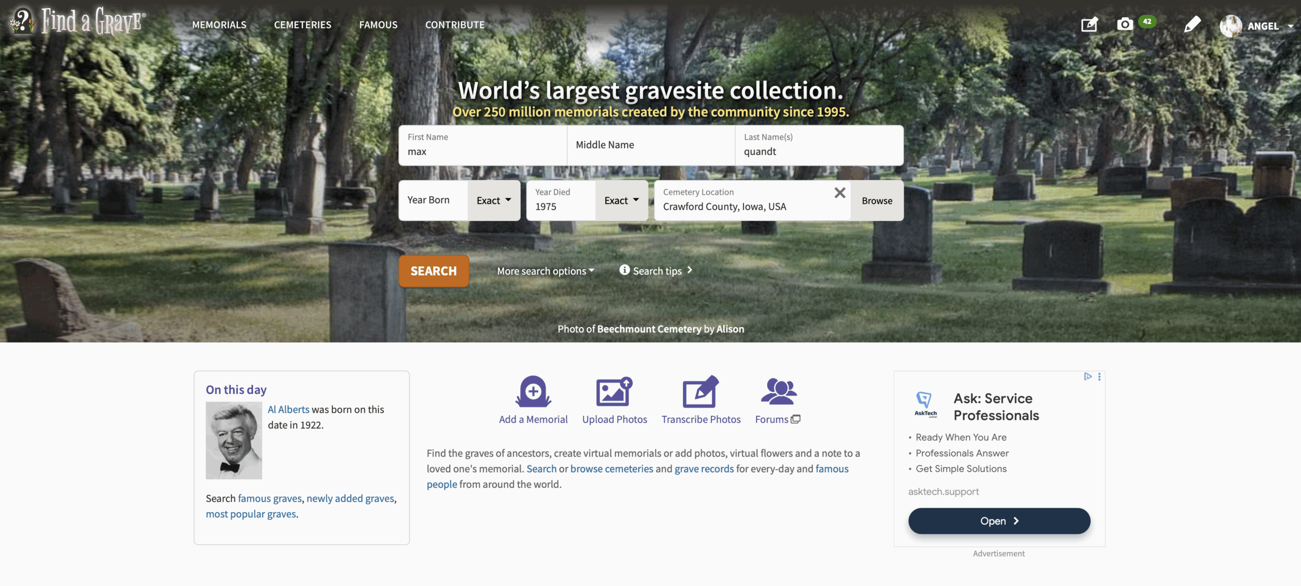 FindAGrave.com Homepage