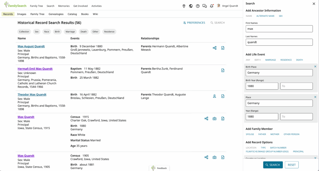 FamilySearch > Search Results