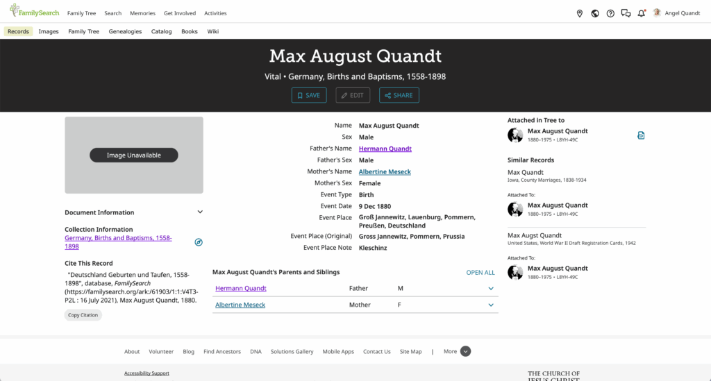 FamilySearch > Birth Certificate